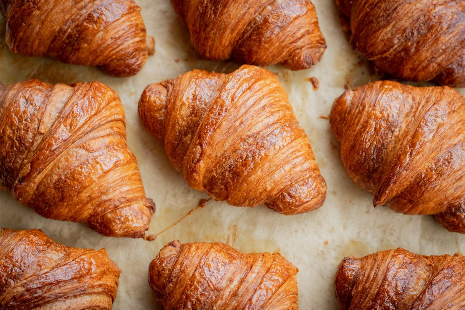 Fresh croissants on parchment paper